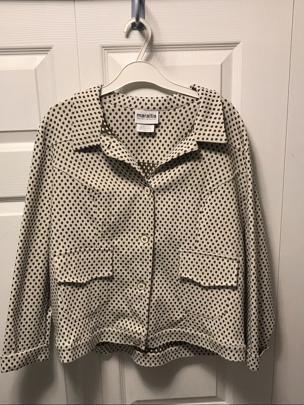 Cream and Brown Polka Dot Button-Front Jacket and Matching Pants Set